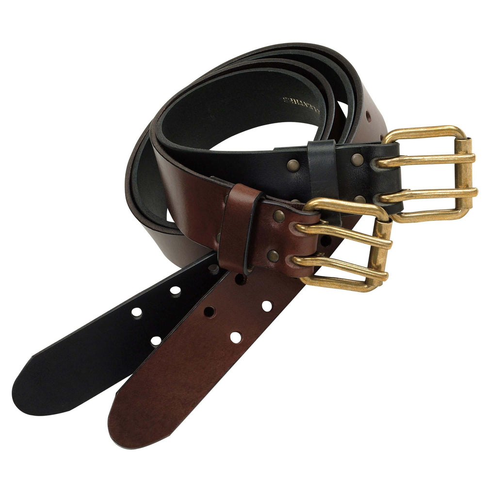 Pinewood leather belt, double prong, 40mm, black
