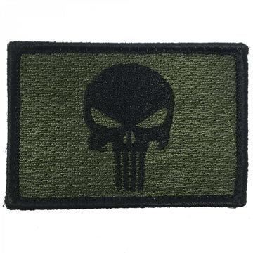 Punisher Skull Fabric Patch Olive/Black