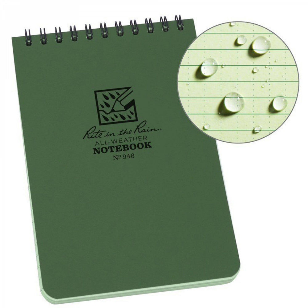 Rite in the Rain Top Spiral Notebook 4" x 6" oliv