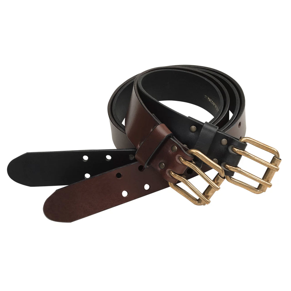 Pinewood leather belt, double prong, 40mm, brown