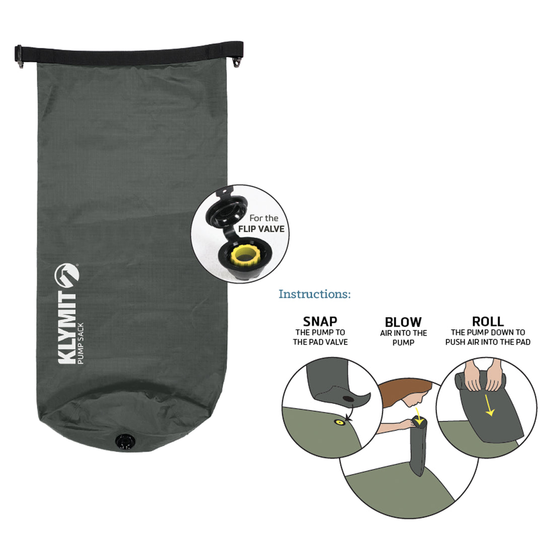 Klymit Isomatten Flip Valve Pack & Pump Sack 18L grey