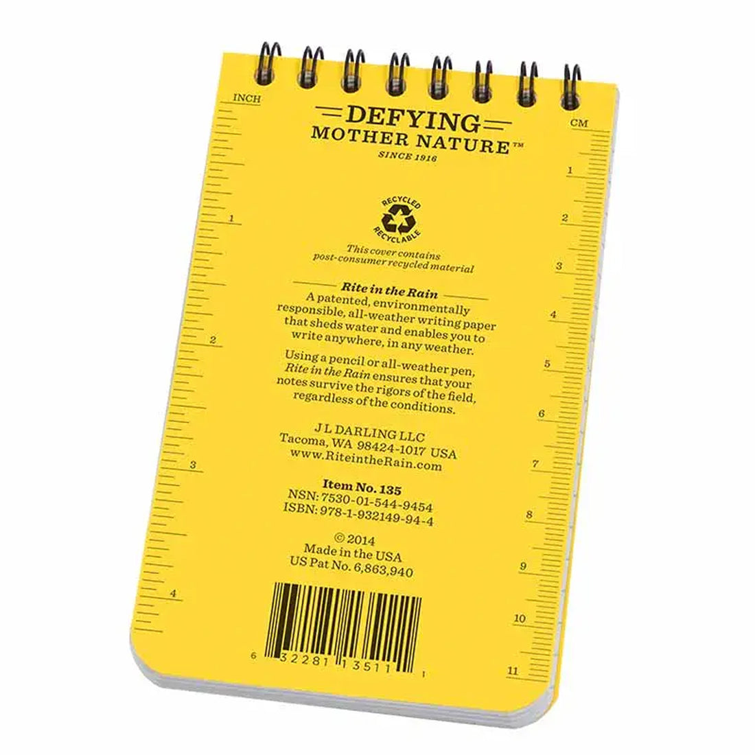 Rite in the Rain 3 x 5 Top Spiral Notebook 135 gelb